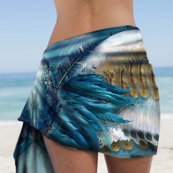 Blue & Gold Angel Feather Wings X-Long Crepe Scarf Wrap - Picture 9 of 13